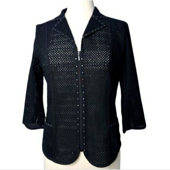Multiples Black Blazer Jacket S Rhinestone Glam Openwork Grunge Professional - Picture 1 of 5